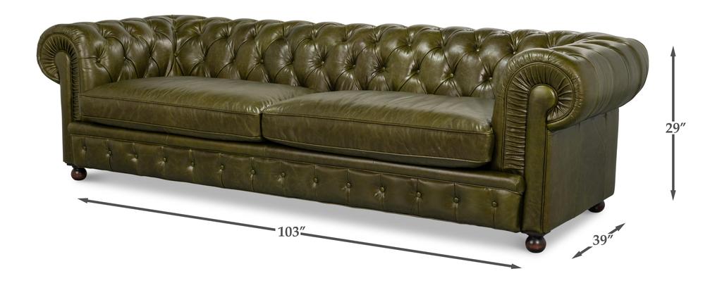 Savile Green Leather Sofa - Ornate Home