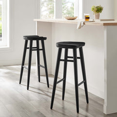 Saville Black Backless Wood Bar Stools (Set of 2) - Ornate Home