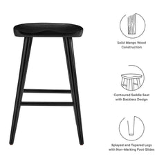 Saville Black Backless Wood Counter Stools (Set of 2) - Ornate Home