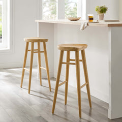 Saville Oak Backless Wood Bar Stools (Set of 2) - Ornate Home