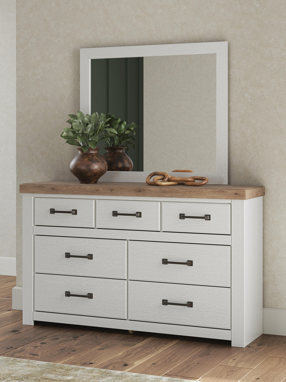 Savonport White/Brown Dresser and Mirror - Ornate Home