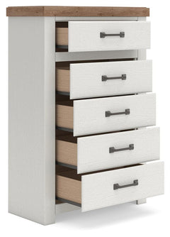 Savonport White/Brown Five Drawer Chest - Ornate Home