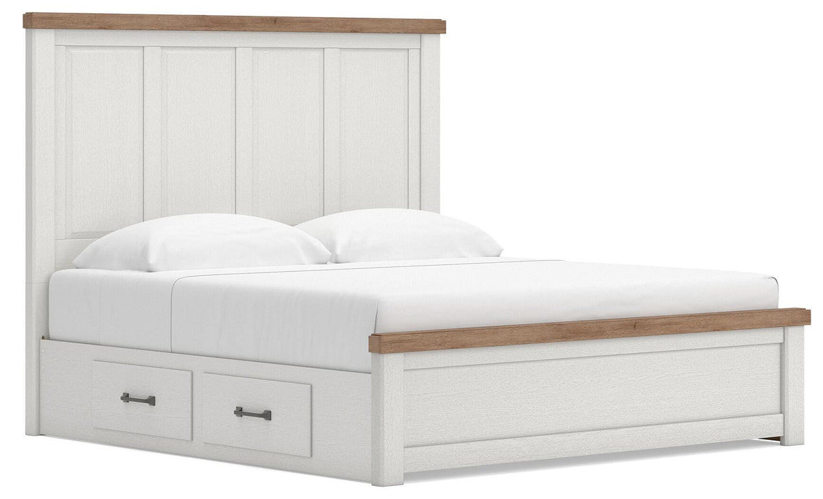 Savonport White/Brown King Panel Bed w/ 2 Under Bed Storage - Ornate Home