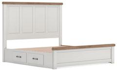 Savonport White/Brown King Panel Bed w/ 2 Under Bed Storage - Ornate Home