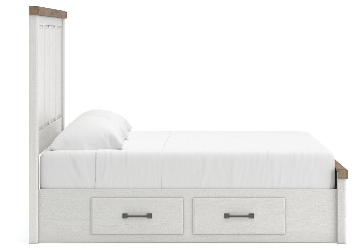 Savonport White/Brown King Panel Bed w/ 2 Under Bed Storage - Ornate Home