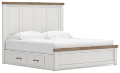 Savonport White/Brown King Panel Bed with Storage - Ornate Home