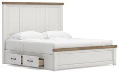 Savonport White/Brown King Panel Bed with Storage - Ornate Home