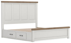 Savonport White/Brown King Panel Bed with Storage - Ornate Home