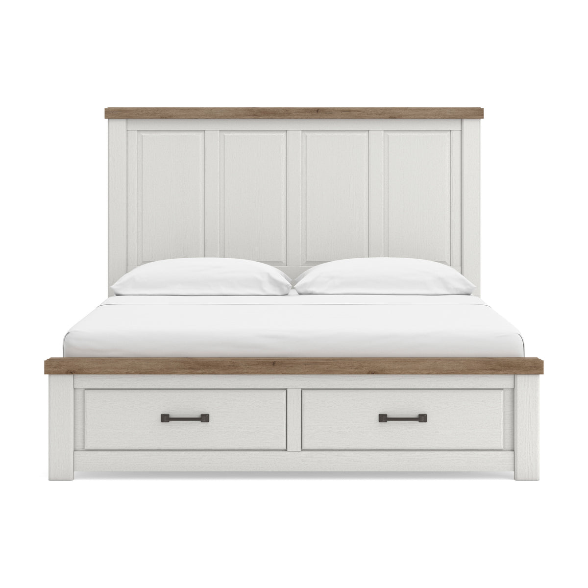 Savonport White/Brown King Panel Storage Bed - Ornate Home