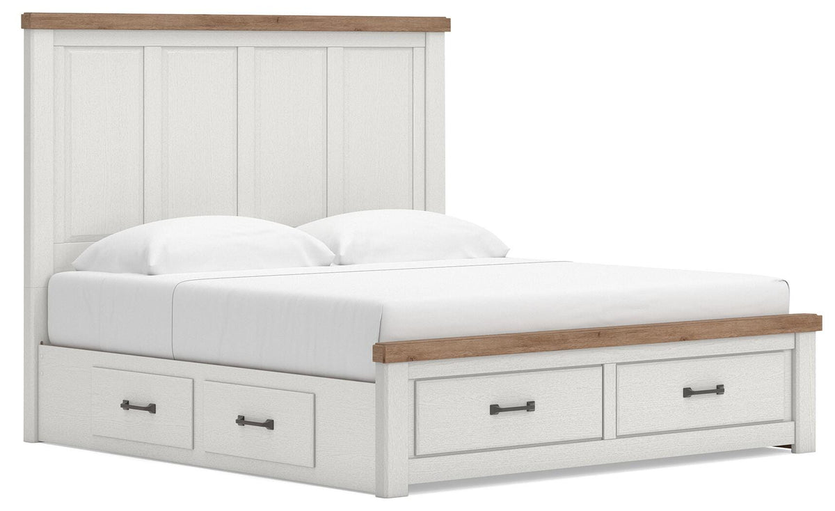 Savonport White/Brown King Panel Storage Bed w/ 2 Under Bed Storage - Ornate Home