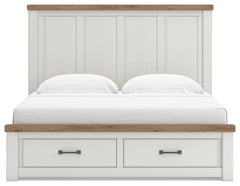 Savonport White/Brown King Panel Storage Bed w/ 2 Under Bed Storage - Ornate Home