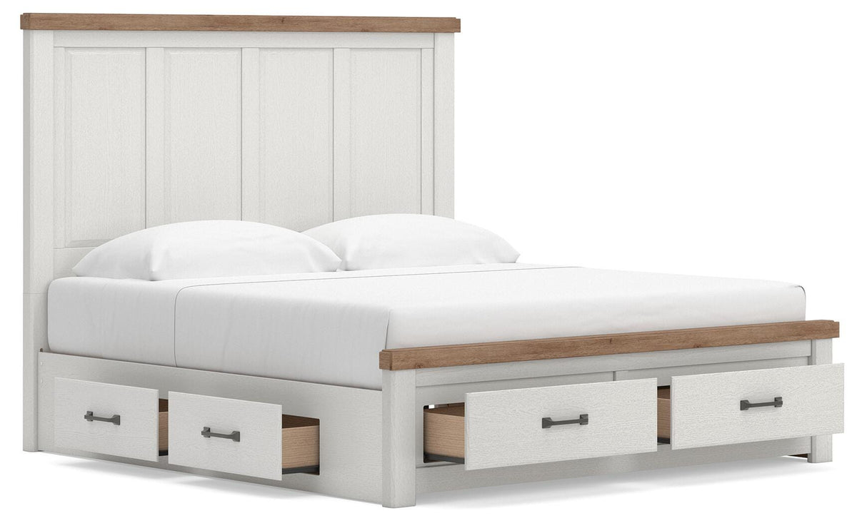 Savonport White/Brown King Panel Storage Bed w/ 2 Under Bed Storage - Ornate Home