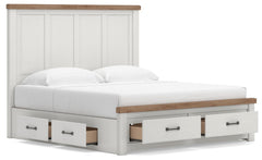 Savonport White/Brown King Panel Storage Bed w/ 2 Under Bed Storage - Ornate Home
