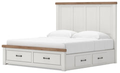 Savonport White/Brown King Panel Storage Bed w/ 2 Under Bed Storage - Ornate Home