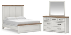 Savonport White/Brown Queen Panel Bed, Dresser and Mirror - Ornate Home