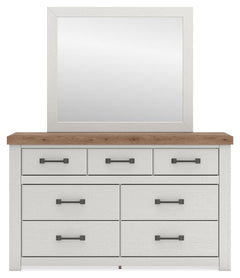 Savonport White/Brown Queen Panel Bed, Dresser and Mirror - Ornate Home