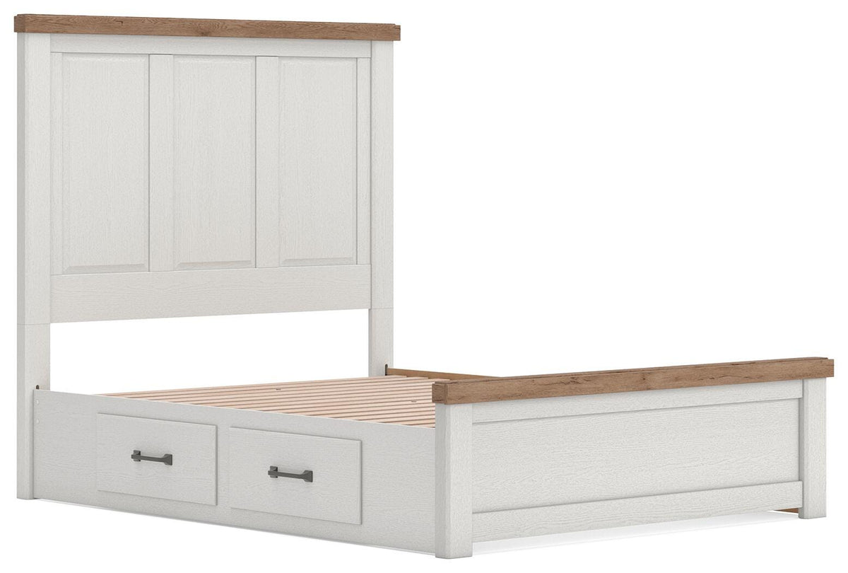 Savonport White/Brown Queen Panel Bed w/ Storage - Ornate Home