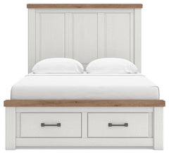 Savonport White/Brown Queen Panel Storage Bed w/ 2 Under Bed Storage - Ornate Home