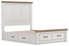 Savonport White/Brown Queen Panel Storage Bed w/ 2 Under Bed Storage - Ornate Home