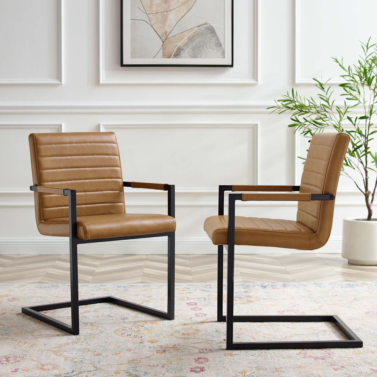 Savoy Tan Vegan Leather Dining Chairs (Set of 2) - Ornate Home