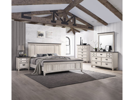 Sawyer Antique White/Brown Panel Bedroom Set - Ornate Home