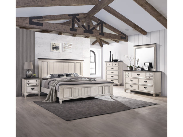 Sawyer Antique White/Brown Panel Bedroom Set - Ornate Home