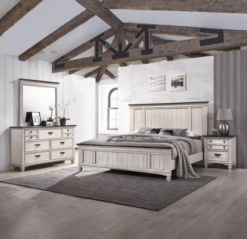 Sawyer Antique White/Brown Panel Bedroom Set - Ornate Home