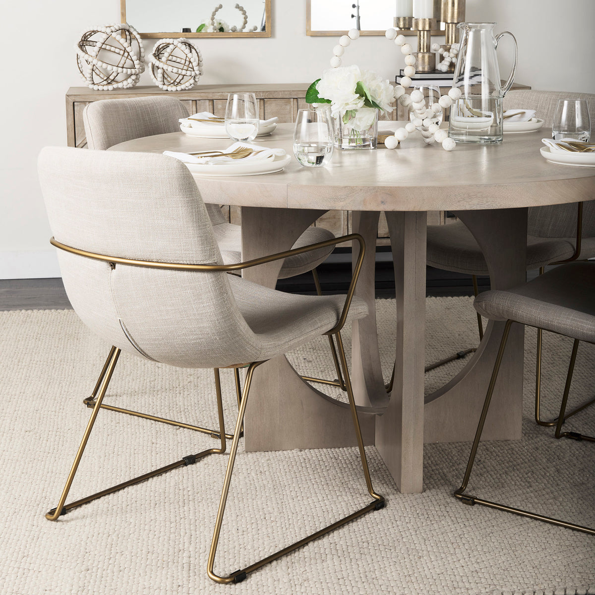 Sawyer Beige/Gold Solid Back Dining Arm Chair - Ornate Home