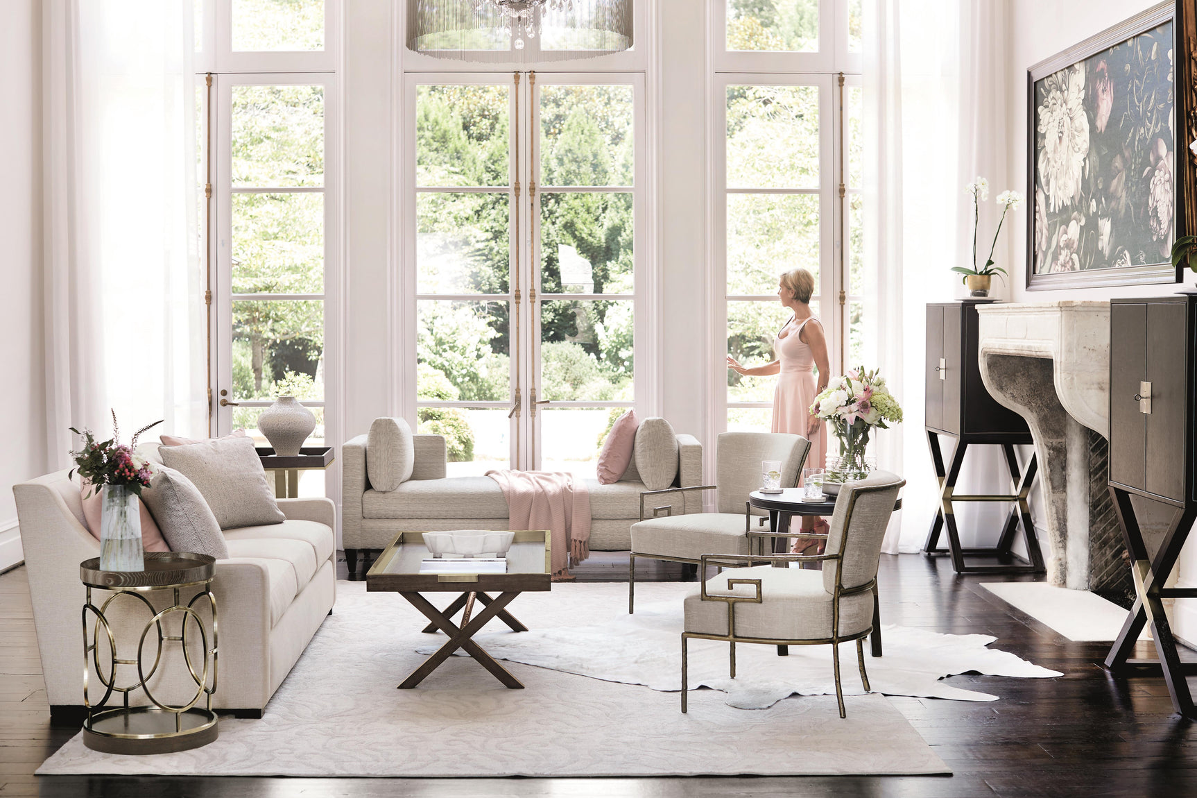 Saxon White/Cream Fabric Chaise - Ornate Home