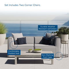 Saybrook Gray 2-Piece Outdoor Patio Upholstered Sectional Sofa Loveseat - Ornate Home