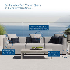 Saybrook Gray 3-Piece Outdoor Patio Upholstered Sectional Sofa - Ornate Home