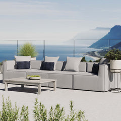 Saybrook Gray 4-Piece Outdoor Patio Upholstered Sectional Sofa - 34.5x138" - Ornate Home