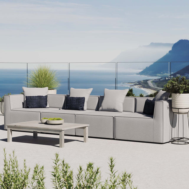 Saybrook Gray 4-Piece Outdoor Patio Upholstered Sectional Sofa - 34.5x138" - Ornate Home