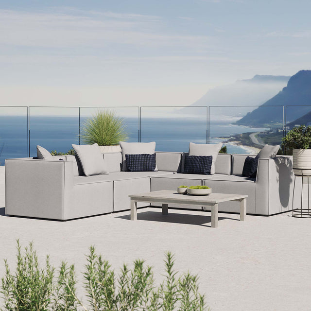 Saybrook Gray 5-Piece Outdoor Patio Upholstered Sectional Sofa - 103.5x103.5" - Ornate Home