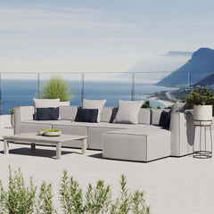 Saybrook Gray 5-Piece Outdoor Patio Upholstered Sectional Sofa - 64x138" - Ornate Home