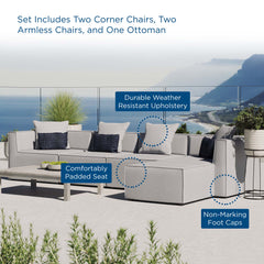 Saybrook Gray 5-Piece Outdoor Patio Upholstered Sectional Sofa - 64x138" - Ornate Home