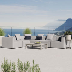 Saybrook Gray 6-Piece Outdoor Patio Upholstered Sectional Sofa - 103.5x138" - Ornate Home