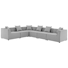 Saybrook Gray 6-Piece Outdoor Patio Upholstered Sectional Sofa - 103.5x138" - Ornate Home