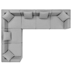 Saybrook Gray 6-Piece Outdoor Patio Upholstered Sectional Sofa - 103.5x138" - Ornate Home