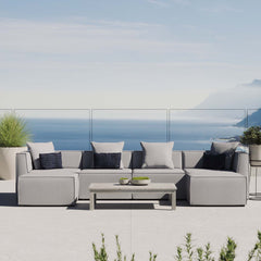 Saybrook Gray 6-Piece Outdoor Patio Upholstered Sectional Sofa - 64x138" - Ornate Home