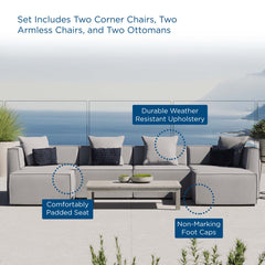 Saybrook Gray 6-Piece Outdoor Patio Upholstered Sectional Sofa - 64x138" - Ornate Home