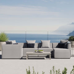 Saybrook Gray 6-Piece Outdoor Patio Upholstered Sectional Sofa - 69x138" - Ornate Home