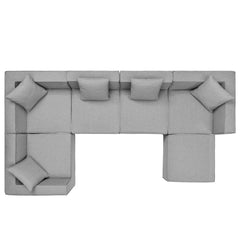 Saybrook Gray 6-Piece Outdoor Patio Upholstered Sectional Sofa - 69x138" - Ornate Home