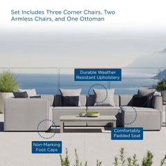 Saybrook Gray 6-Piece Outdoor Patio Upholstered Sectional Sofa - 69x138" - Ornate Home