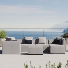 Saybrook Gray 7-Piece Outdoor Patio Upholstered Sectional Sofa - Ornate Home