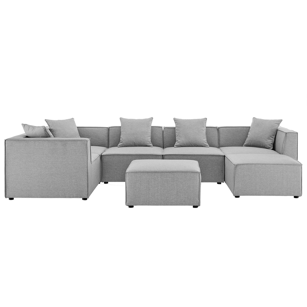 Saybrook Gray 7-Piece Outdoor Patio Upholstered Sectional Sofa - Ornate Home