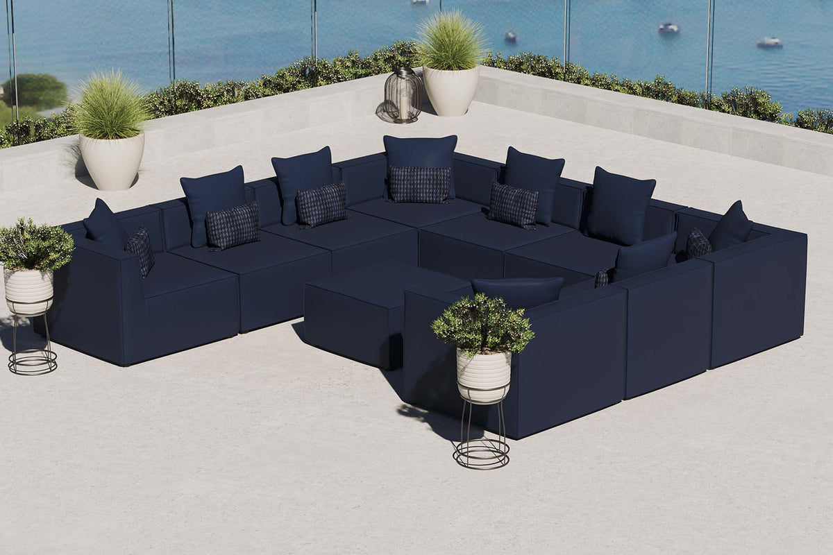 Saybrook Navy 10-Piece Outdoor Patio Upholstered Sectional Sofa - Ornate Home