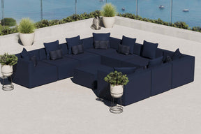 Saybrook Navy 10-Piece Outdoor Patio Upholstered Sectional Sofa - Ornate Home