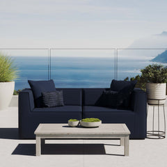 Saybrook Navy 2-Piece Outdoor Patio Upholstered Sectional Sofa Loveseat - Ornate Home