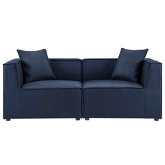 Saybrook Navy 2-Piece Outdoor Patio Upholstered Sectional Sofa Loveseat - Ornate Home